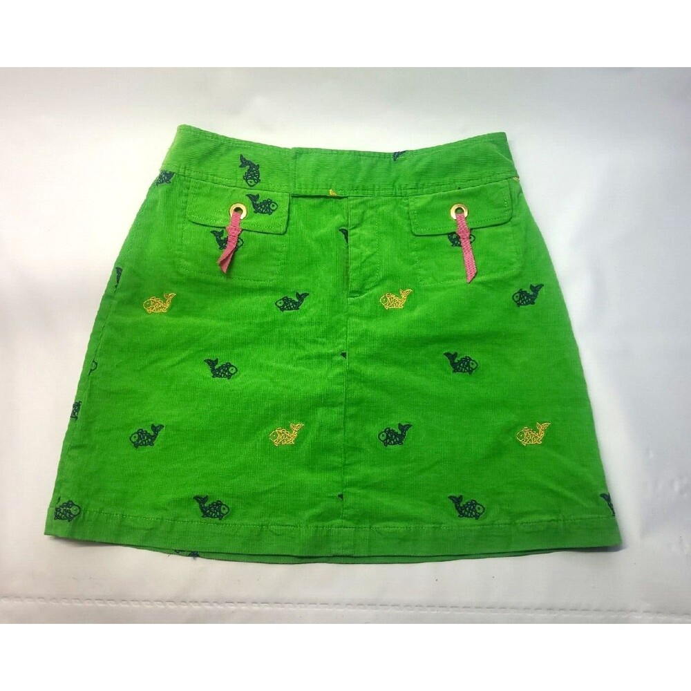 Y2K Lilly Pulitzer Corduroy Mini skirt Cotton Blend 0 Waist embroidered‎ fish